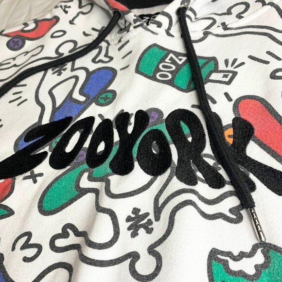 VTG Y2K 2000s Zoo York Graffiti AOP Hoodie Mens XL Skater Hip Hop Streetwear - Picture 4 of 7
